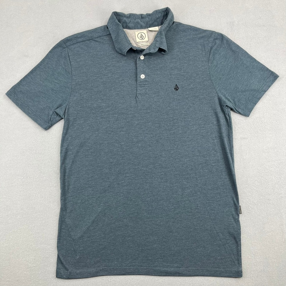 Volcom Mens Short Sleeve Polo Shirt Heathered Blue Stone Logo Size Medium